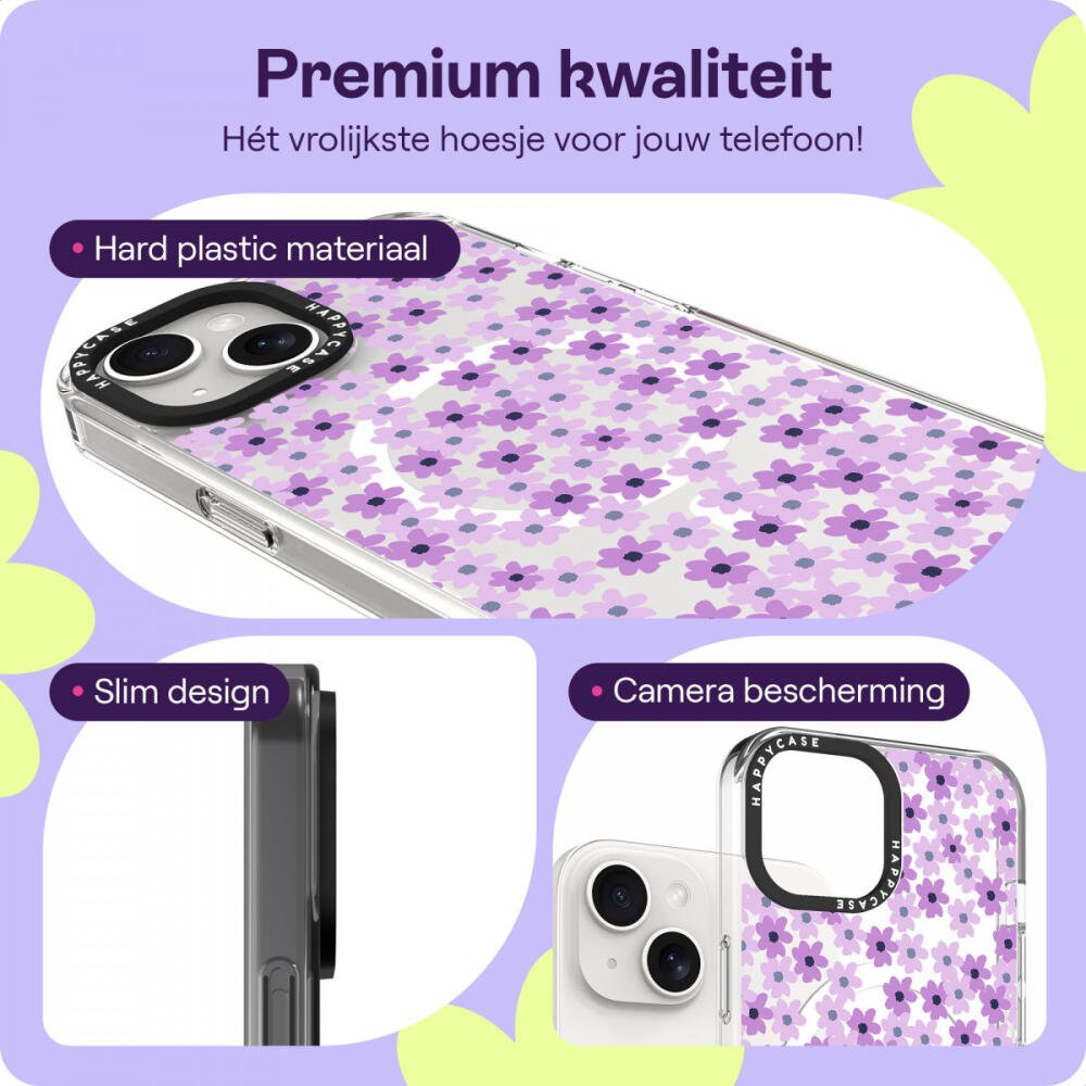 Θήκη iPhone 14 / 13 HappyCase Joy Διάφανη Σκληρή με MagSafe - Purple Floral (8719246466953)