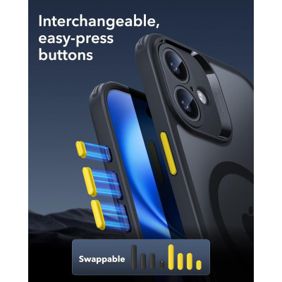 Θήκη & Tempered Glass iPhone 16 ESR Classic Pro Set Ανθεκτική με MagSafe / Εναλλάξιμα Κουμπιά & Αντιχαρακτικό Γυαλί Προστασίας Οθόνης - Frosted Black (4894240221976)