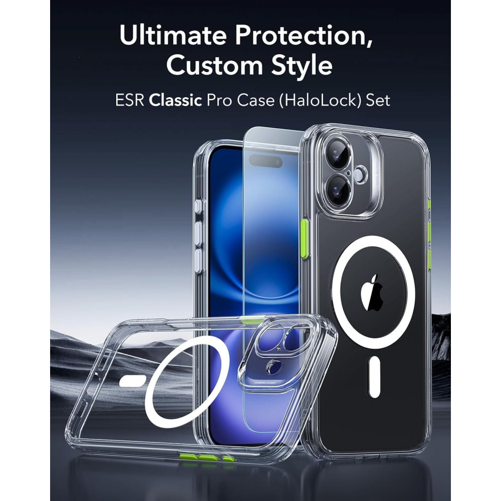 Θήκη & Tempered Glass iPhone 16 ESR Classic Pro Set Ανθεκτική με MagSafe / Εναλλάξιμα Κουμπιά & Αντιχαρακτικό Γυαλί Προστασίας Οθόνης - Clear (4894240221952)
