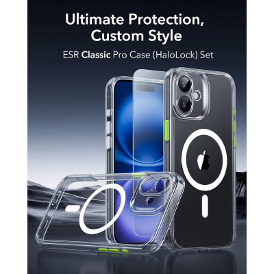 Θήκη & Tempered Glass iPhone 16 ESR Classic Pro Set Ανθεκτική με MagSafe / Εναλλάξιμα Κουμπιά & Αντιχαρακτικό Γυαλί Προστασίας Οθόνης - Clear (4894240221952)