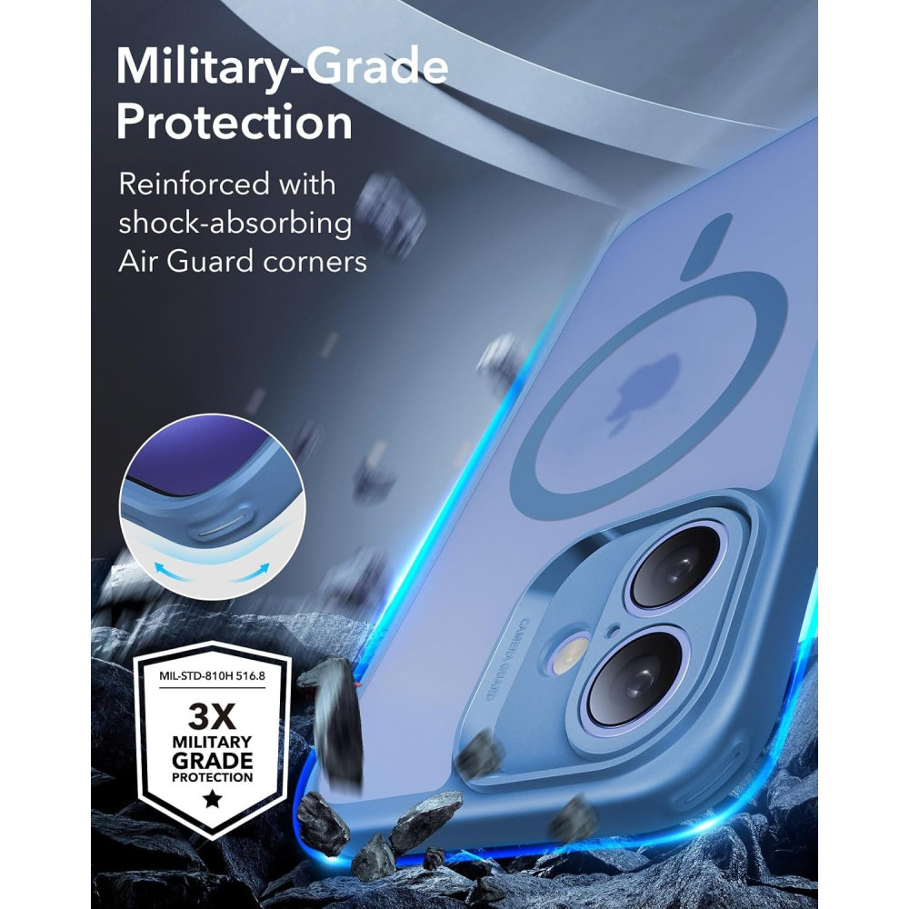 Θήκη & Tempered Glass iPhone 16 ESR Classic Pro Set Ανθεκτική με MagSafe / Εναλλάξιμα Κουμπιά & Αντιχαρακτικό Γυαλί Προστασίας Οθόνης - Frosted Blue (4894240229958)