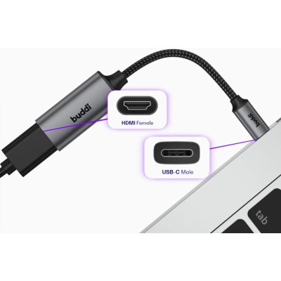 Αντάπτορας Buddi Ease Type-C (Male) σε 1 x HDMI 4K@60Hz (Female) 5 Έτη Εγγύηση 20cm - Grey (8719246459269)