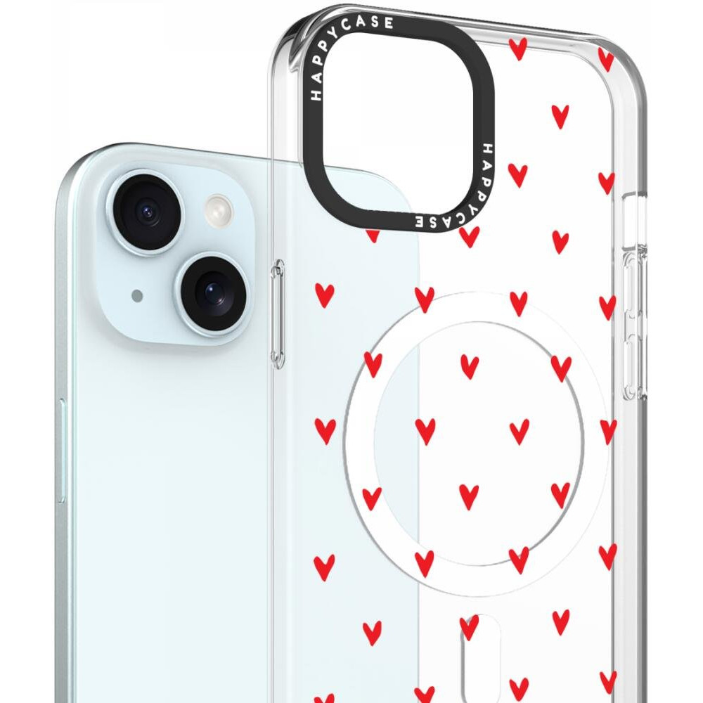 Θήκη iPhone 15 HappyCase Joy Διάφανη Σκληρή με MagSafe - Love Hearts (8719246467059)