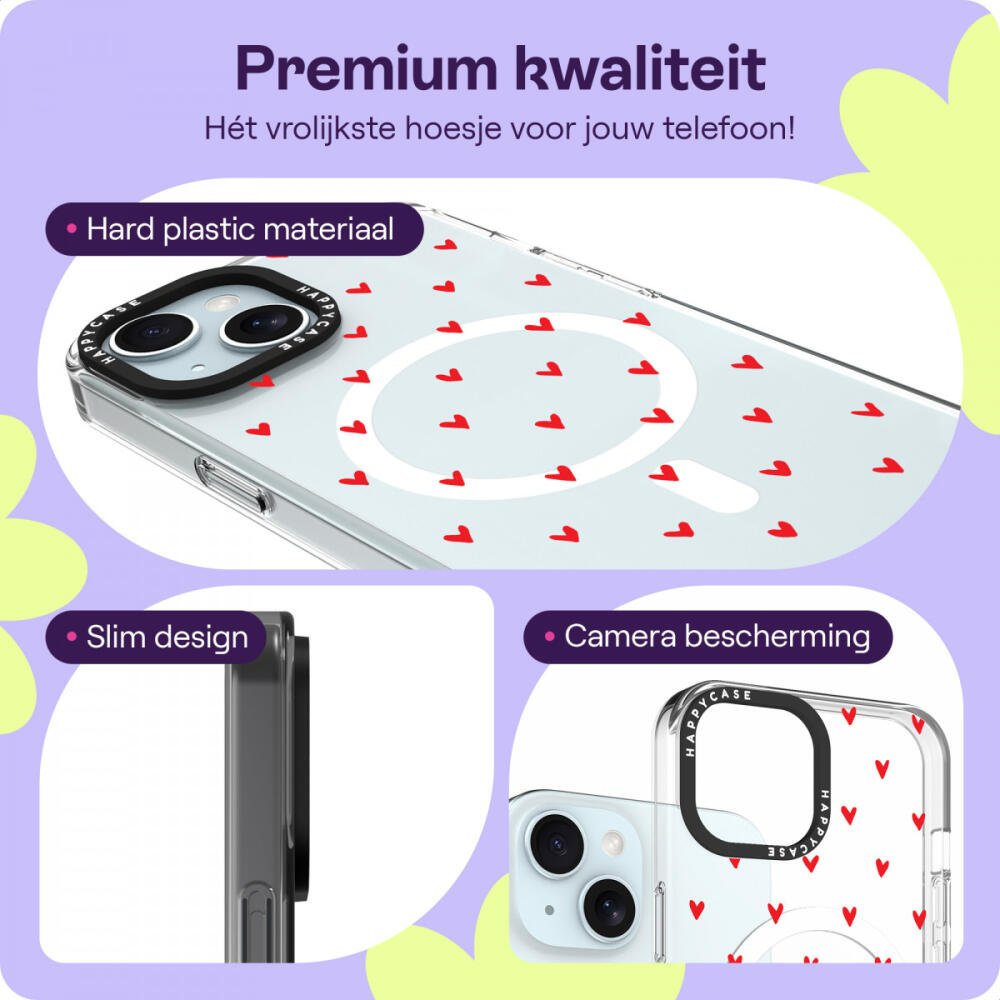 Θήκη iPhone 15 HappyCase Joy Διάφανη Σκληρή με MagSafe - Love Hearts (8719246467059)