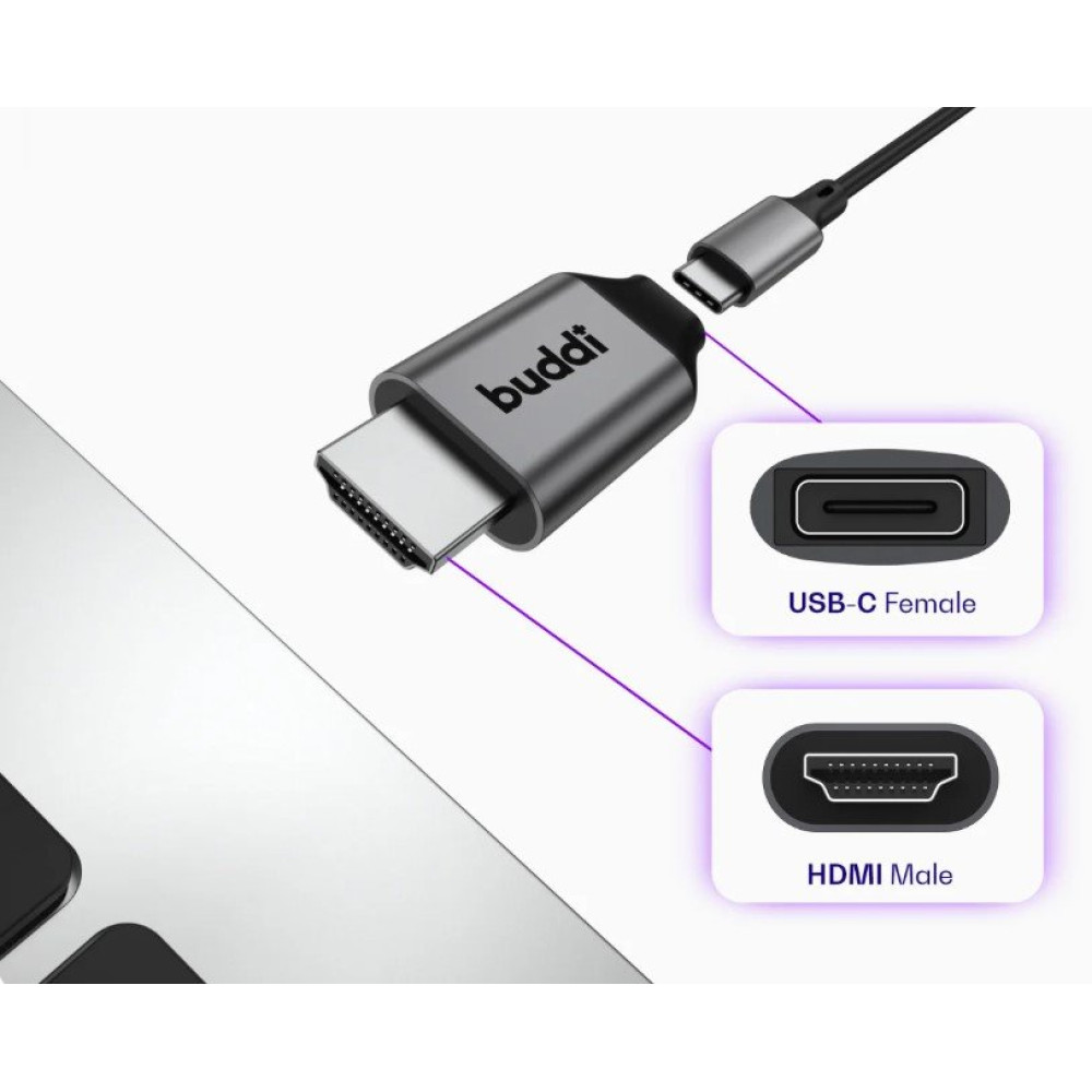 Αντάπτορας Buddi Ease HDMI 4K@60Hz (Male) σε Type-C (Female) 5 Έτη Εγγύηση - Grey (8719246459252)
