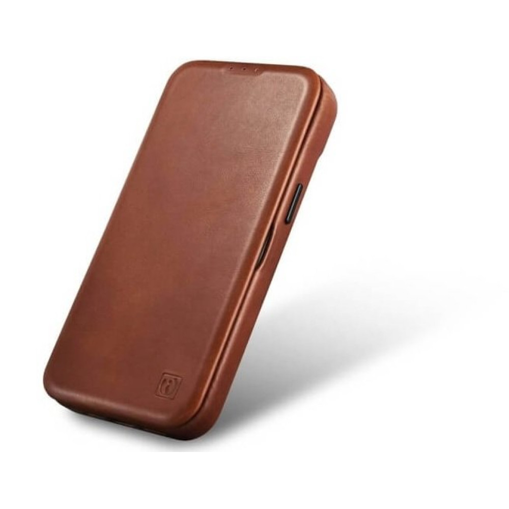 Θήκη iPhone 14 Pro Max iCarer Curved Edge Leather Folio with Magsafe Δερμάτινη Flip με MagSafe - Brown (KJI14220704-BN)