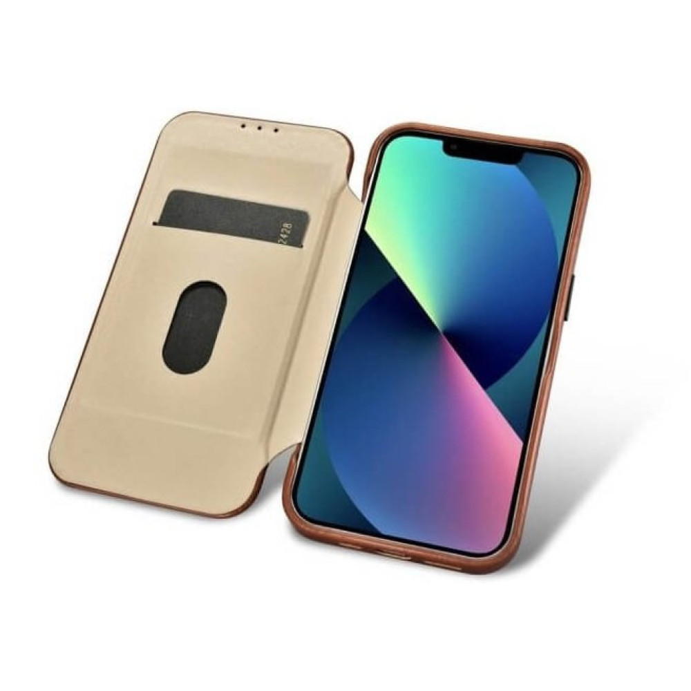 Θήκη iPhone 14 Pro Max iCarer Curved Edge Leather Folio with Magsafe Δερμάτινη Flip με MagSafe - Brown (KJI14220704-BN)