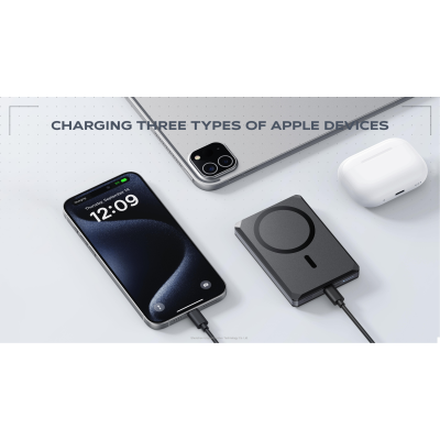 PowerBank Veger X5 6 in 1 W0582 με Ασύρματη Φόρτιση MagSafe 15W / RFID Πορτοφόλι MagSafe & KickStand 1 x Type-C 20W 5.000mAh - Black (6970453550008)