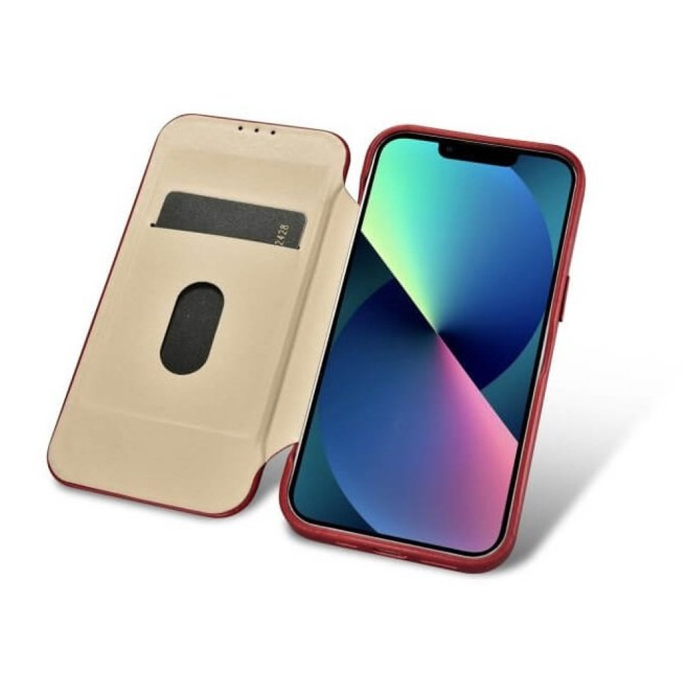 Θήκη iPhone 14 Pro Max iCarer Curved Edge Leather Folio with Magsafe Δερμάτινη Flip με MagSafe - Red (KJI14220704-RD)