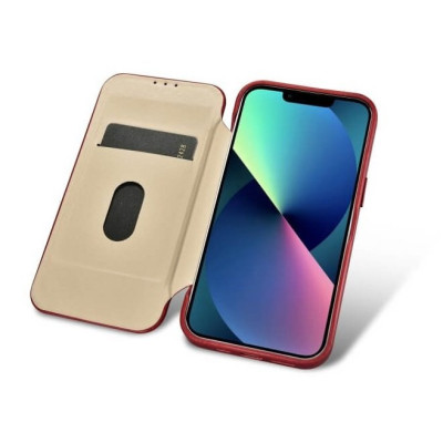 Θήκη iPhone 14 Pro Max iCarer Curved Edge Leather Folio with Magsafe Δερμάτινη Flip με MagSafe - Red (KJI14220704-RD)