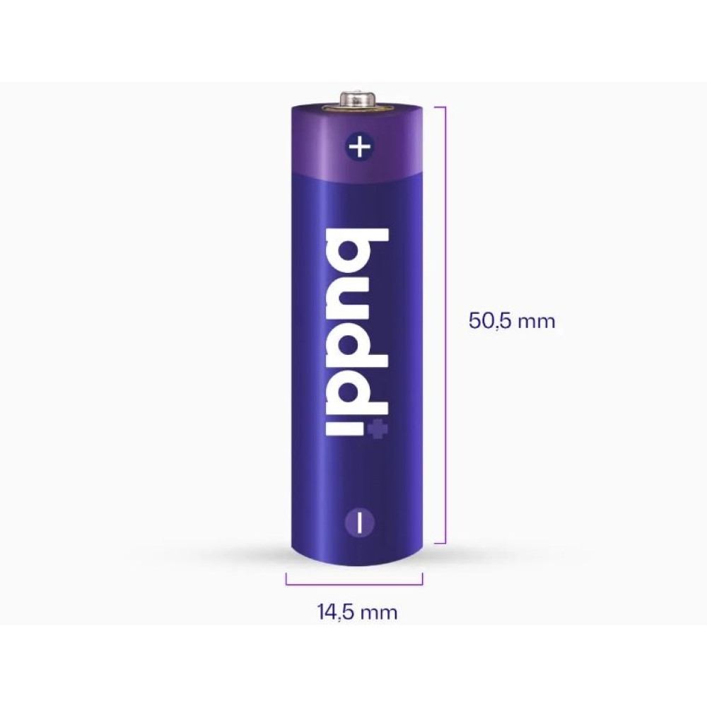 Μπαταρίες Buddi Επαναφορτιζόμενες AA Ni-MH 2.800mAh 1.2V 4 Τεμάχια - Purple (8719246466786)