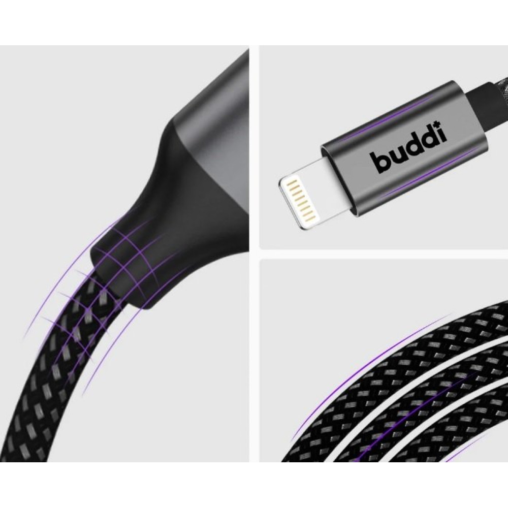 Καλώδιο Ήχου Buddi Ease Lightning (Male) σε AUX Jack 3.5mm (Male) με DAC Τσιπ 100cm 5 Έτη Εγγύηση - Black (8719246459672)