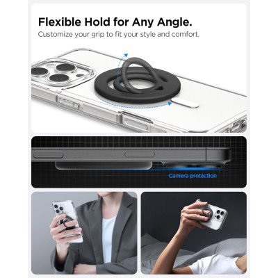 Δακτύλιος MagSafe Spigen Dual Pop MagFit Μαγνητικό Finger Grip / Ring Holder Σιλικόνης - Black (AMP08886)