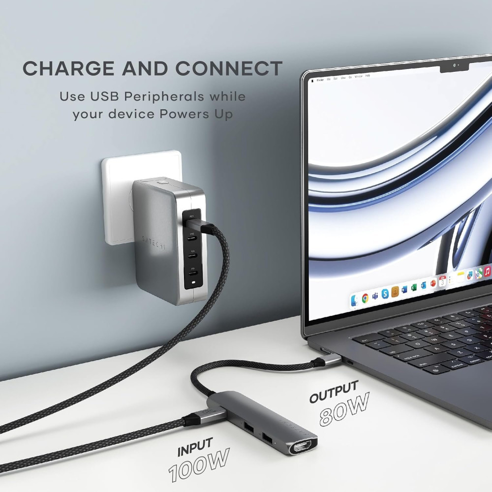 Αντάπτορας Satechi 4in1 USB-C Slim Multiport 4K Adapter Type-C (male) σε 2 x USB-A 10Gbps 1 x Type-C 85W 1 x HDMI 4K - Space Grey (ST-P4SM)