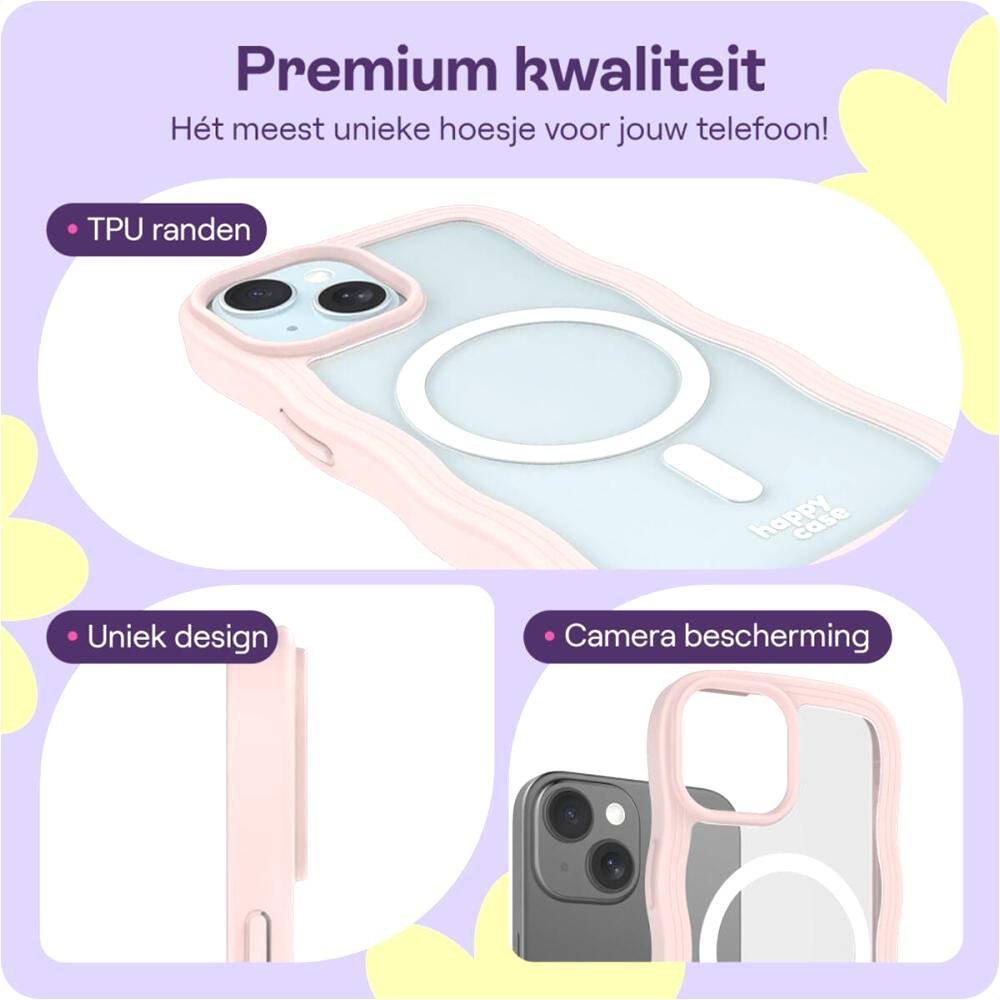 Θήκη iPhone 16e / 15 / 14 / 13 HappyCase Wavy Διάφανη Σκληρή με MagSafe & TPU Bumper - Pink (8719246471469)