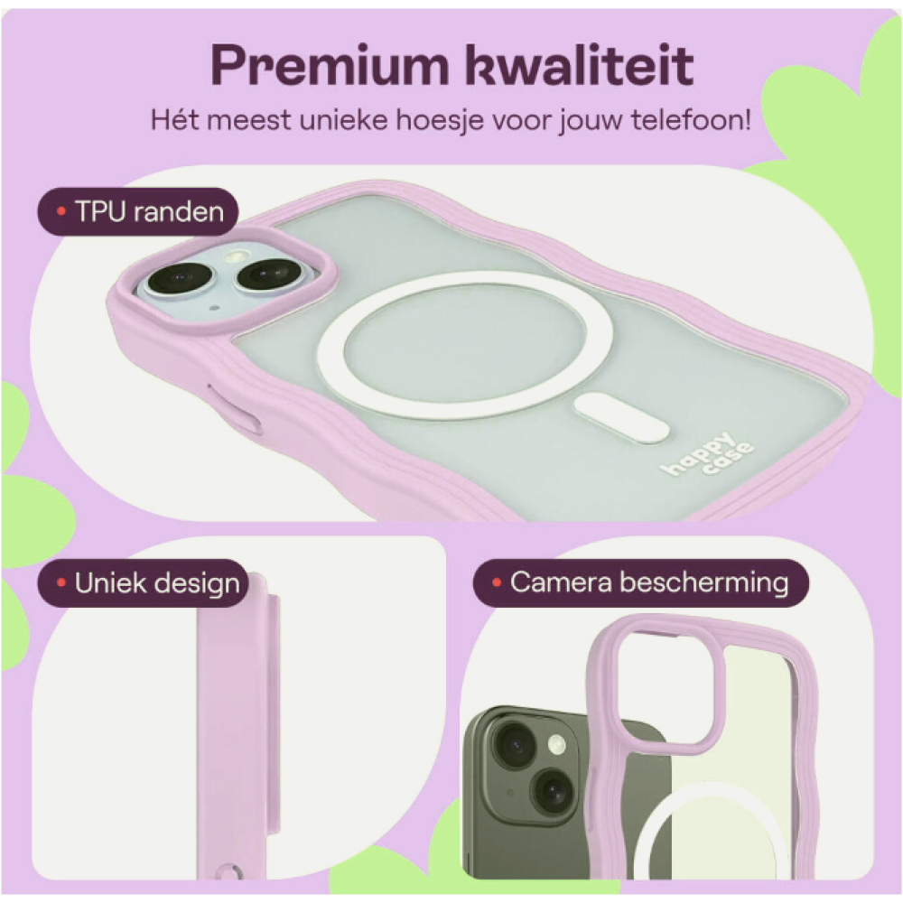 Θήκη iPhone 16e / 15 / 14 / 13 HappyCase Wavy Διάφανη Σκληρή με MagSafe & TPU Bumper - Purple (8719246471452)