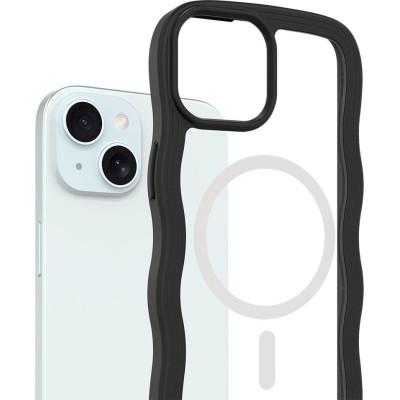 Θήκη iPhone 16e / 15 / 14 / 13 HappyCase Wavy Διάφανη Σκληρή με MagSafe & TPU Bumper - Black (8719246471445)
