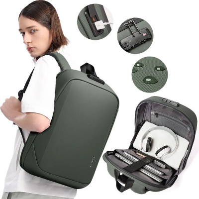 Σακίδιο Πλάτης / Backpack Bange 7251 Τσάντα Μεταφοράς Laptop έως 15.6" με Κλειδαριά TSA 18L - Green