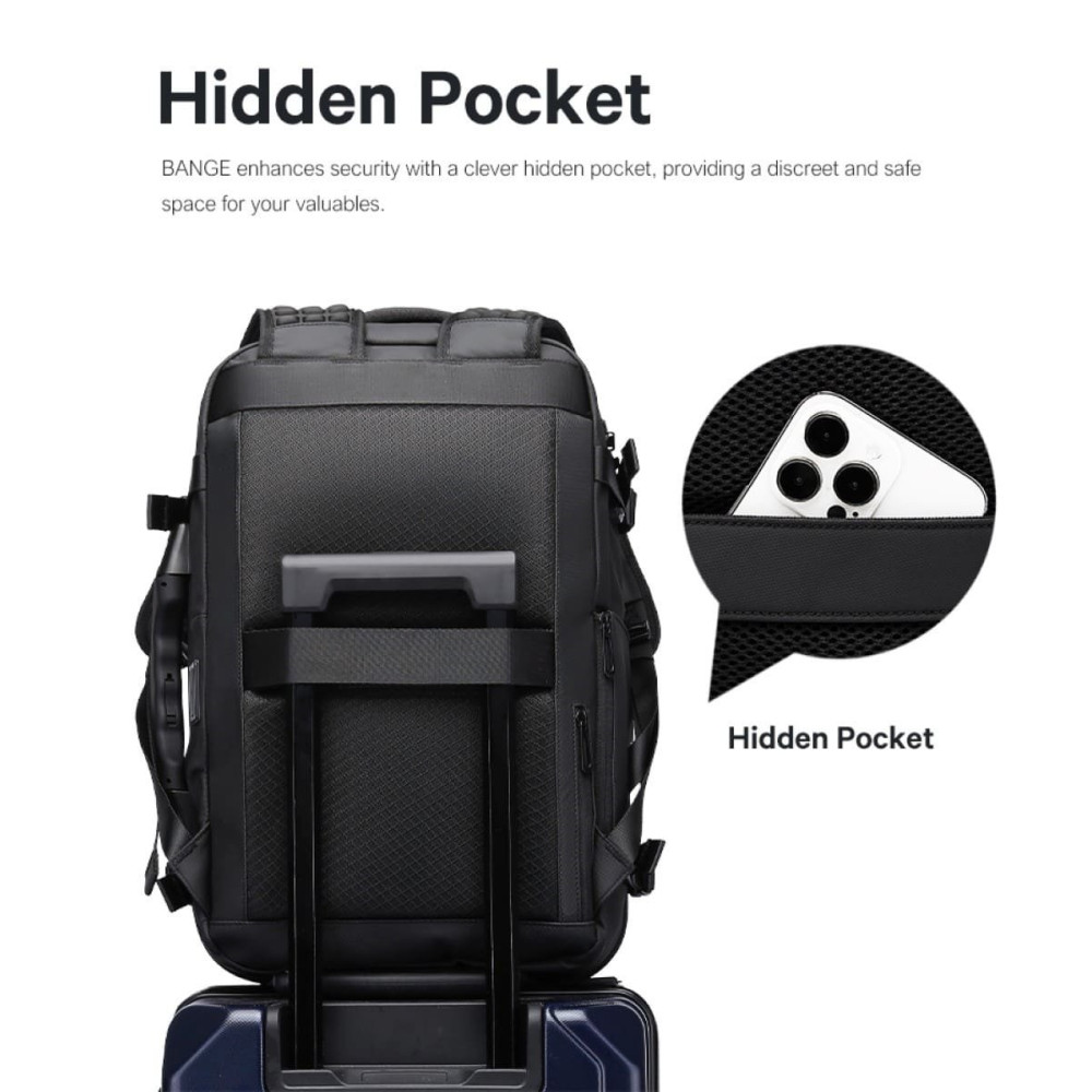 Σακίδιο Πλάτης / Backpack Bange 1909-8 για Laptop έως 17.3" / Vacuum με TSA Lock & Ζυγαριά / Επεκτάσιμο 20L έως 36L - Black