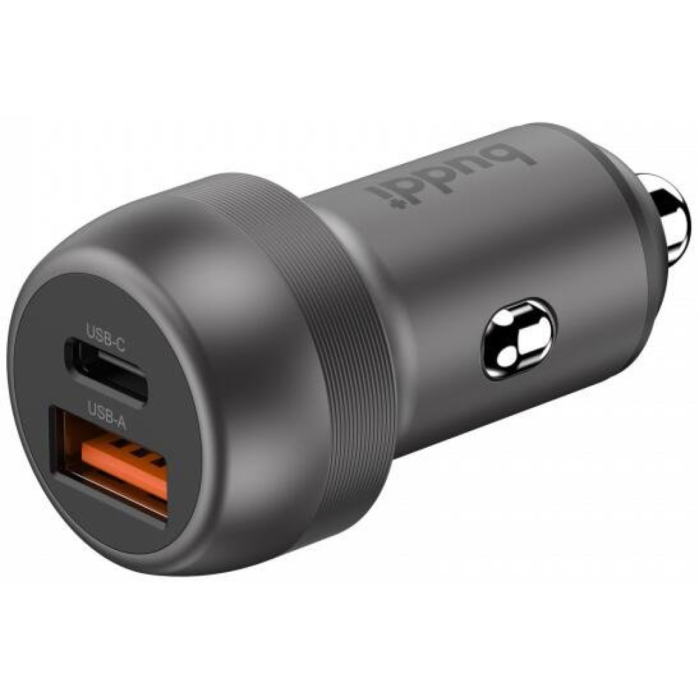 Φορτιστής Αυτοκινήτου Buddi Power Car Charger Γρήγορος με 1 x Type-C / 1 x USB-A 89W 5 Έτη Εγγύηση - Grey (8719246462535)