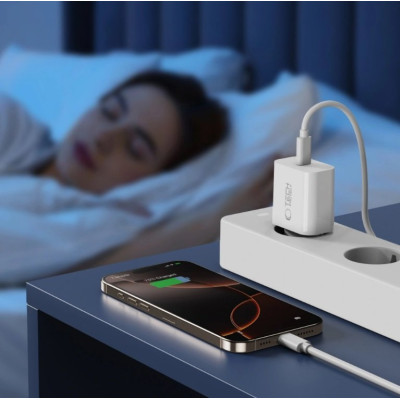 Φορτιστής Tech-Protect NC20W Αντάπτορας με 1 x Type-C 20W & 1 x Καλώδιο Type-C σε Type-C 100cm - White (5906302361588)