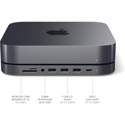 Satechi Stand Hub Βάση Αλουμινίου για Mac Mini 2023 / M1 2020 / 2018 / Mac Studio 2023 / 2022 Με Θύρες 1 x Type-C / 3 x USB-A / 1 x 3.5mm Jack / 1 x SD & Micro SD - Space Gray (ST-ABHFM)