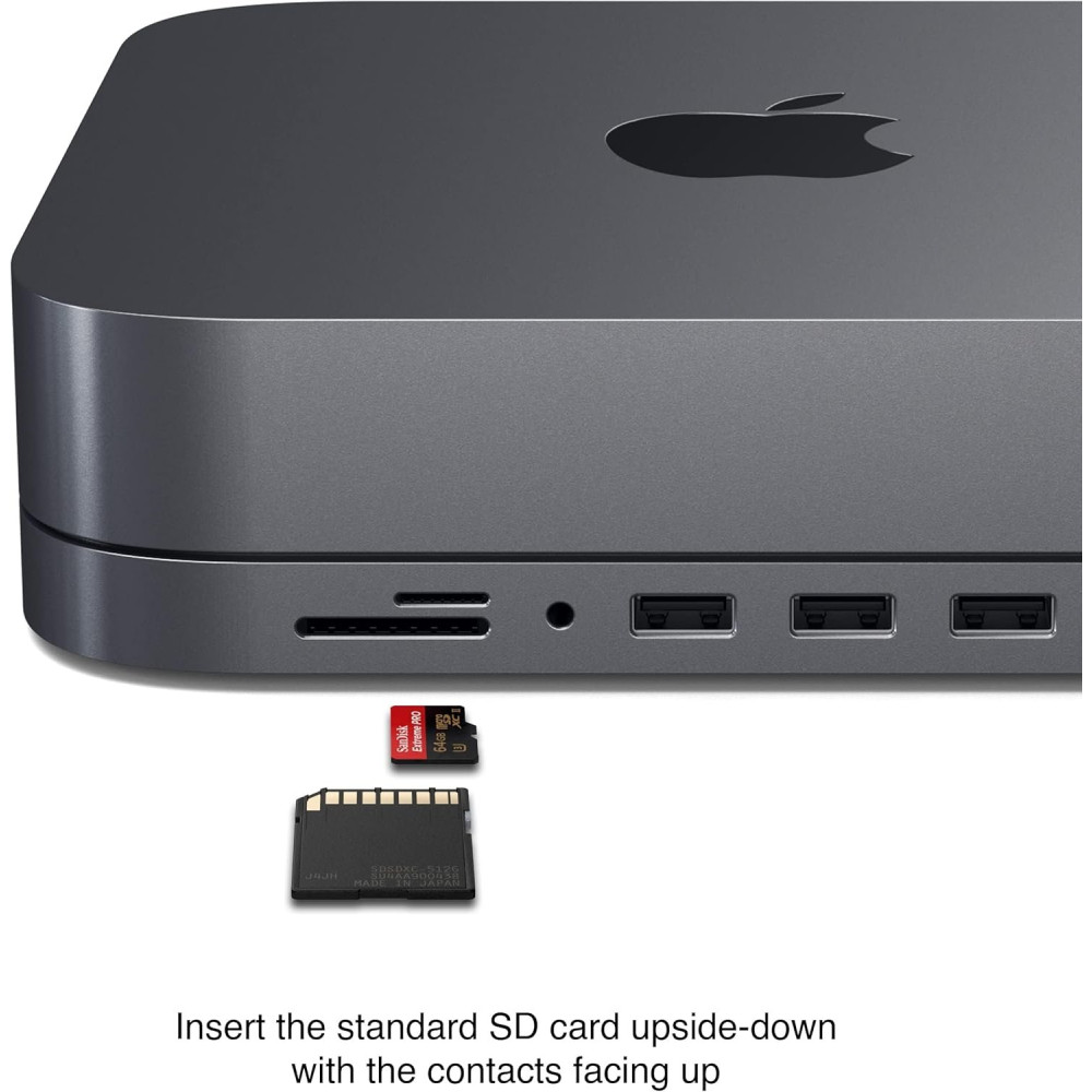Satechi Stand Hub Βάση Αλουμινίου για Mac Mini 2023 / M1 2020 / 2018 / Mac Studio 2023 / 2022 Με Θύρες 1 x Type-C / 3 x USB-A / 1 x 3.5mm Jack / 1 x SD & Micro SD - Space Gray (ST-ABHFM)
