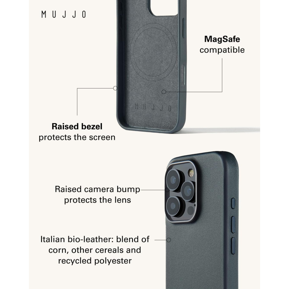 Θήκη iPhone 16 Pro MUJJO MaizCase με MagSafe από Vegan Δέρμα - Steel Blue (MUJJO-CL-054-SB)
