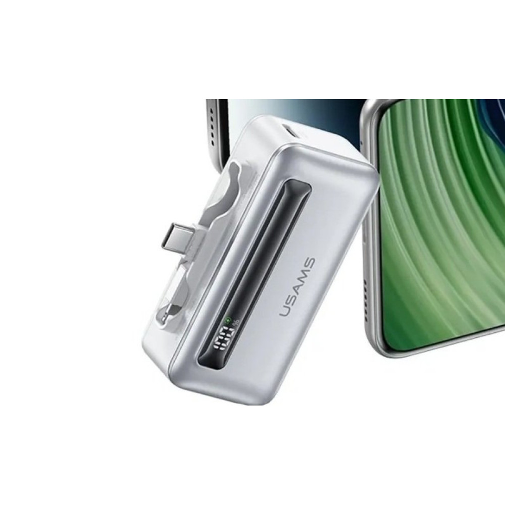 PowerBank Usams Dual Port με Ψηφιακή Οθόνη LED & 1 x Type-C / 1 x Lightning 4.500mAh 20W - Silver (US-CD233)