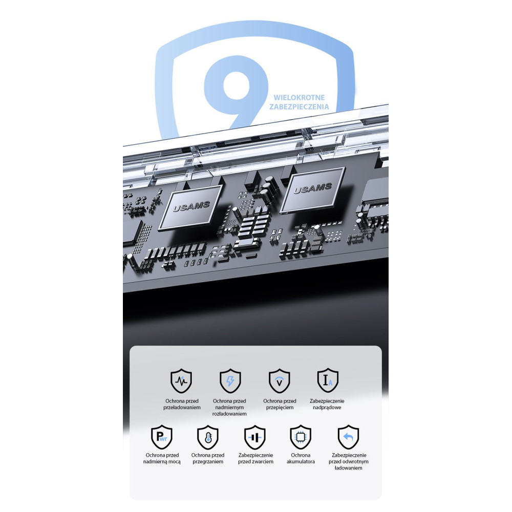 PowerBank Usams Dual Port με Ψηφιακή Οθόνη LED & 1 x Type-C / 1 x Lightning 4.500mAh 20W - Silver (US-CD233)