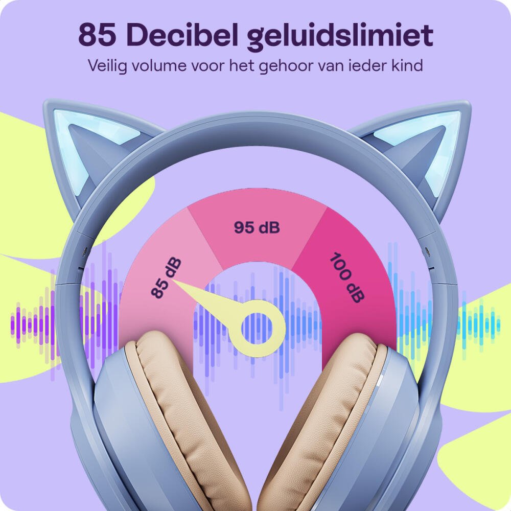 Bluetooth Ακουστικά HappyCase Popz Ασύρματα / Ενσύρματα Κεφαλής για Παιδιά με Ασφαλή Μέγιστη Ένταση Ήχου & LED Φωτισμό - Purple (8719246468735)