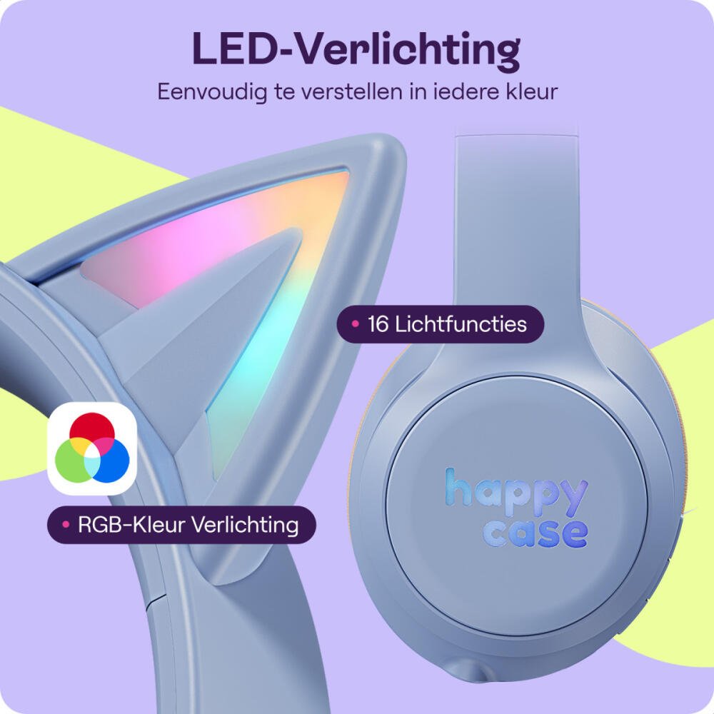 Bluetooth Ακουστικά HappyCase Popz Ασύρματα / Ενσύρματα Κεφαλής για Παιδιά με Ασφαλή Μέγιστη Ένταση Ήχου & LED Φωτισμό - Purple (8719246468735)