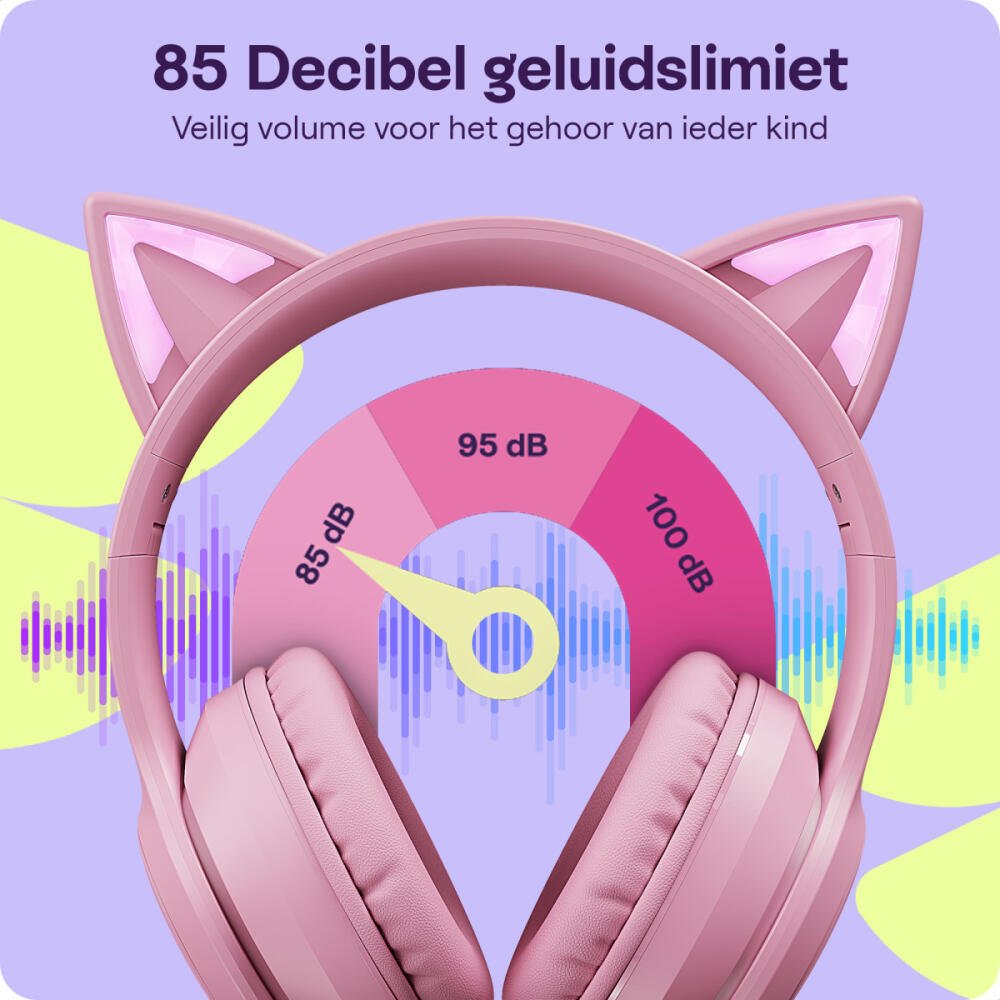 Bluetooth Ακουστικά HappyCase Popz Ασύρματα / Ενσύρματα Κεφαλής για Παιδιά με Ασφαλή Μέγιστη Ένταση Ήχου & LED Φωτισμό - Pink (8719246468759)