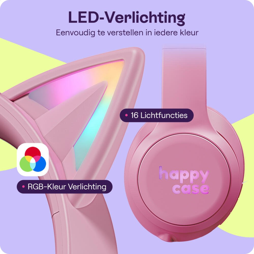 Bluetooth Ακουστικά HappyCase Popz Ασύρματα / Ενσύρματα Κεφαλής για Παιδιά με Ασφαλή Μέγιστη Ένταση Ήχου & LED Φωτισμό - Pink (8719246468759)