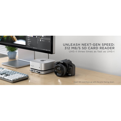 Βάση Hub Satechi Stand & Hub Αλουμινίου για Mac Mini M4 2024 / Mac Mini M4 Pro 2024 με 1 x Θήκη για M.2 NVMe SSD Εξωτερικό Σκληρό Δίσκο & Θύρες 3 x USB-A / 1 x SD UHS-II - Silver (ST-GNMMES)