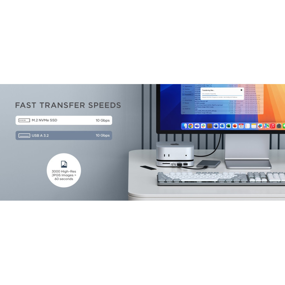 Βάση Hub Satechi Stand & Hub Αλουμινίου για Mac Mini M4 2024 / Mac Mini M4 Pro 2024 με 1 x Θήκη για M.2 NVMe SSD Εξωτερικό Σκληρό Δίσκο & Θύρες 3 x USB-A / 1 x SD UHS-II - Silver (ST-GNMMES)