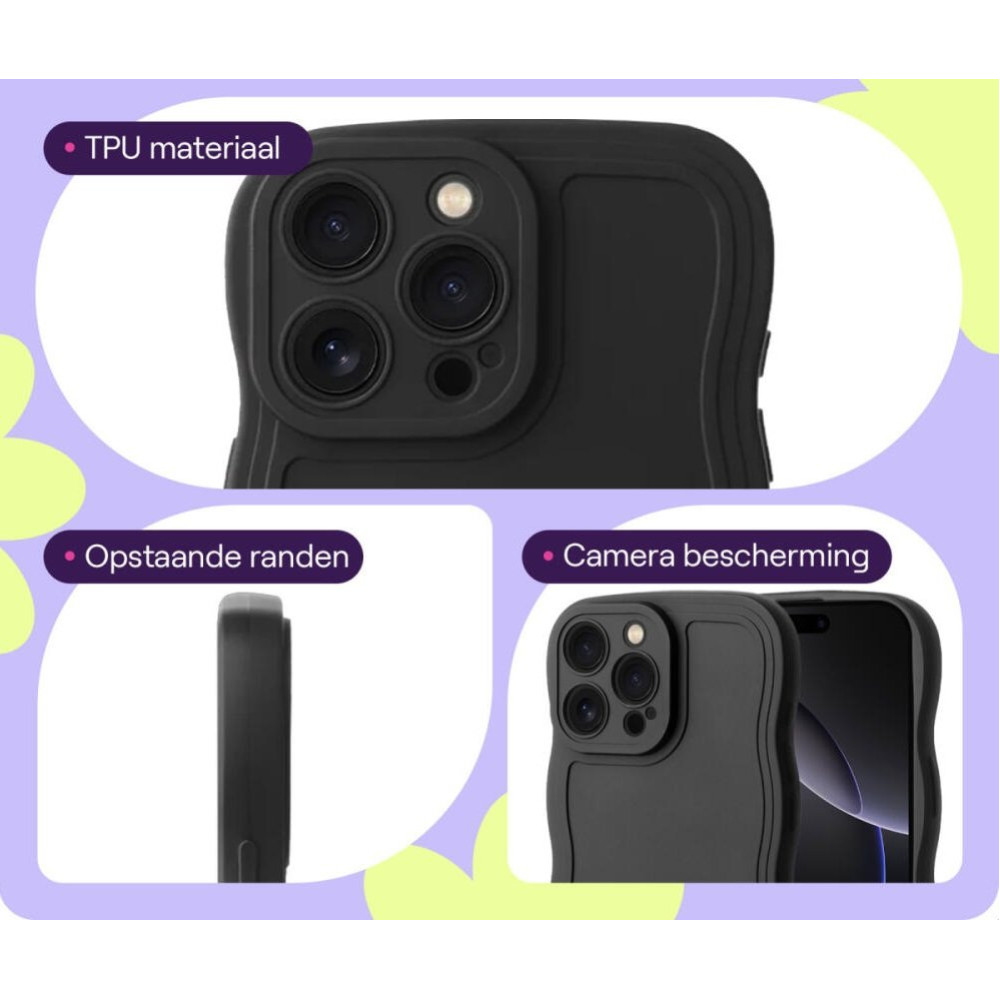 Θήκη iPhone 16 Pro Max HappyCase Wavy Σιλικόνης - Black (8719246471605)