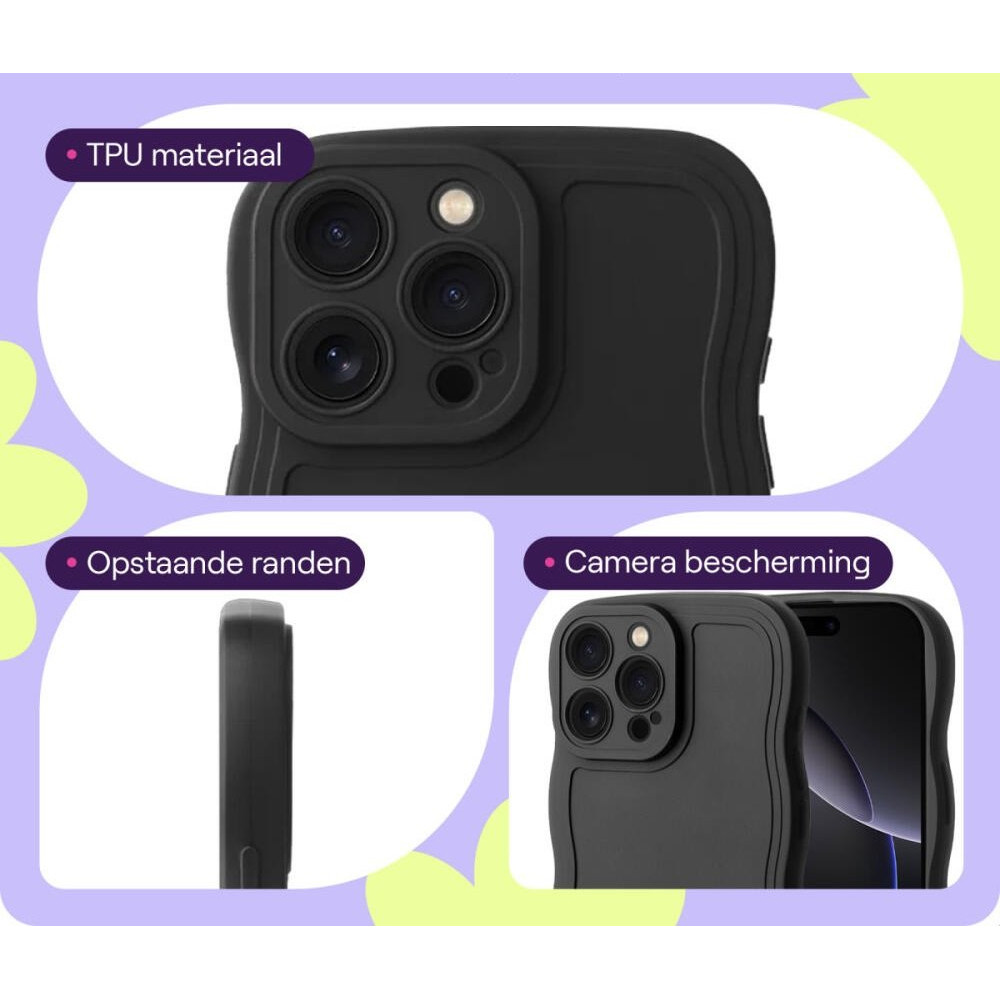 Θήκη iPhone 16 Pro HappyCase Wavy Σιλικόνης - Black (8719246471582)