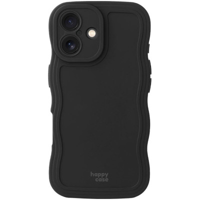 Θήκη iPhone 16 HappyCase Wavy Σιλικόνης - Black (8719246471568)