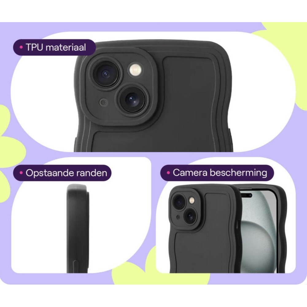 Θήκη iPhone 15 HappyCase Wavy Σιλικόνης - Black (8719246471544)