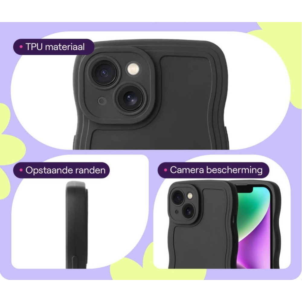 Θήκη iPhone 14 HappyCase Wavy Σιλικόνης - Black (8719246471520)