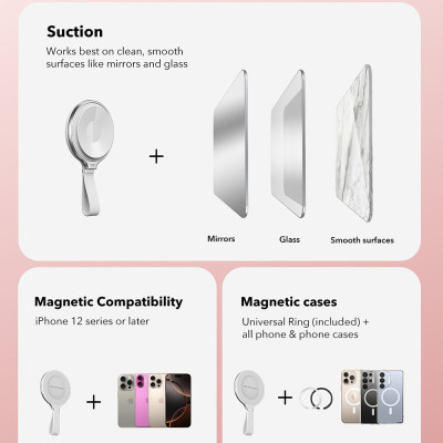 Βάση Στήριξης ESR HaloLock Suction Phone Mount Μαγνητική MagSafe με Βεντούζα / KickStand & Finger Holder - White (4894240240595)