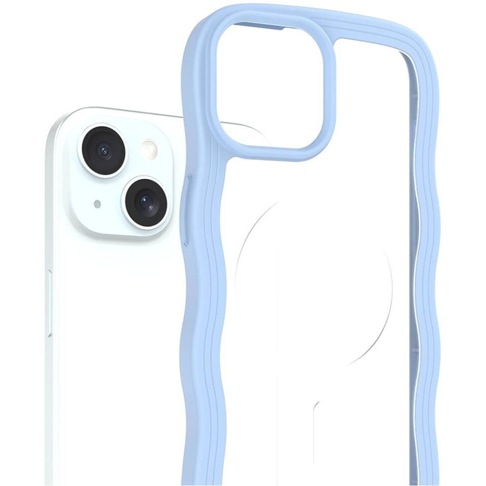 Θήκη iPhone 16e / 15 / 14 / 13 HappyCase Wavy Διάφανη Σκληρή με MagSafe & TPU Bumper - Blue (8719246471476)