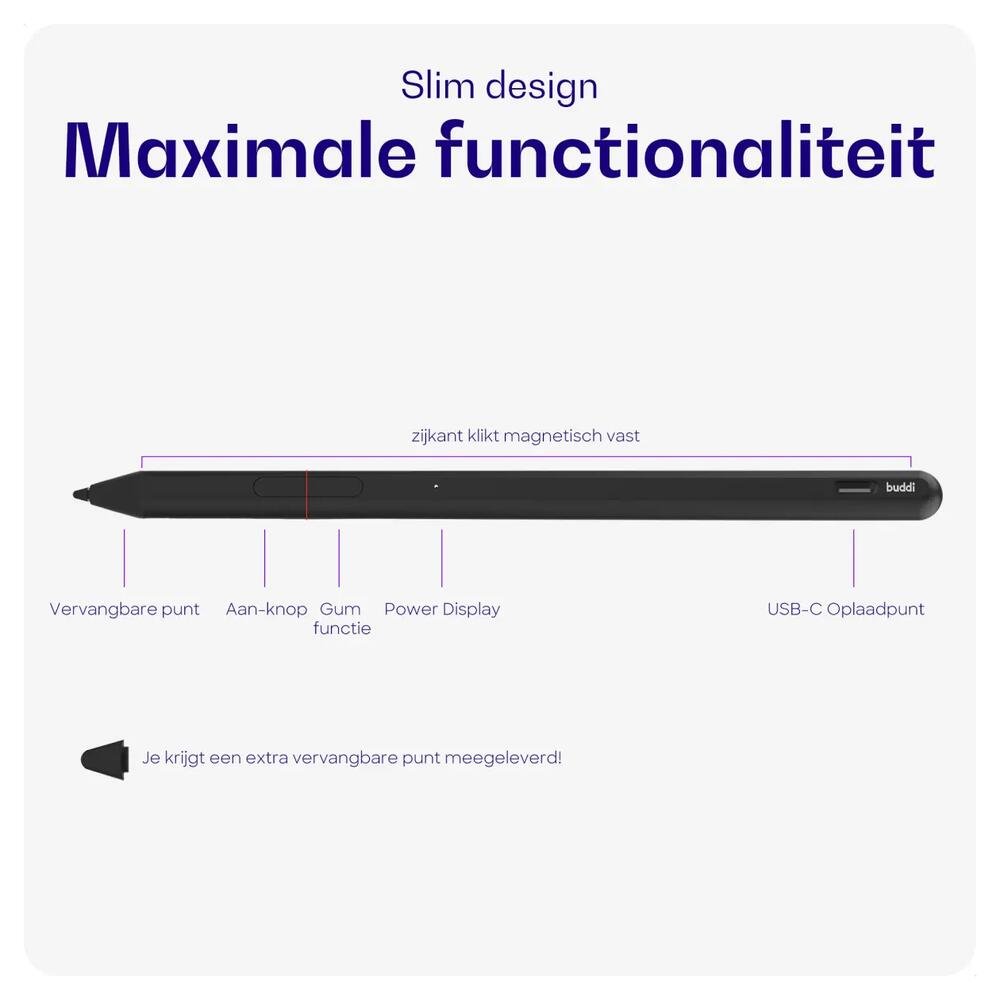 Γραφίδα Buddi Aide MPP Active Stylus Pen Μαγνητική Ψηφιακή Αφής με Palm Rejection για Microsoft / HP / Asus / Acer / Dell 5 Έτη Εγγύηση - Black (8719246477935)
