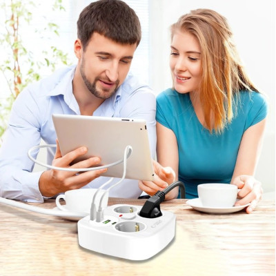 Πολύπριζο Tech-Protect PCS3X4 Power Strip με 3 x Υποδοχές AC 250V με Διακόπτη & Καλώδιο 200cm 2 x USB-A / 2 x Type-C 2.1A - White (5906302363421)