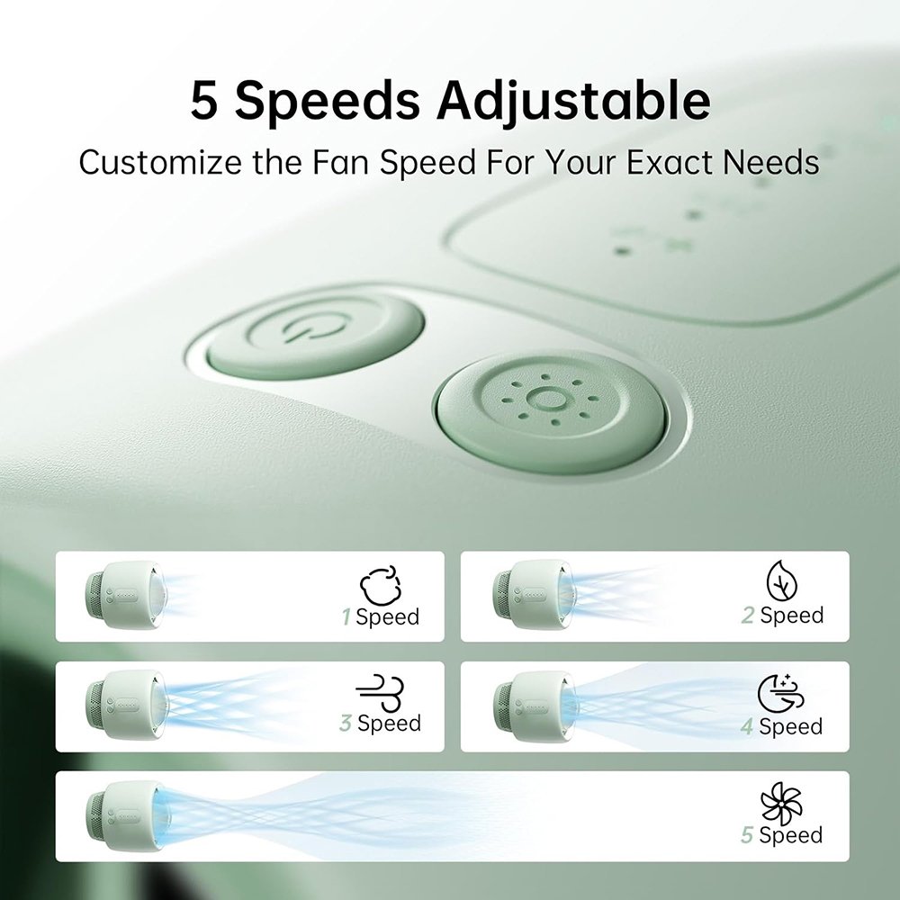 Ανεμιστηράκι JisuLife Stroller Fan Life2 Φορητό Επαναφορτιζόμενο με Φωτάκι Νυκτός / Φίλτρο Καθαρισμού Αέρα & 5 Ταχύτητες 4000mAh - Mint Green (6975061533115)