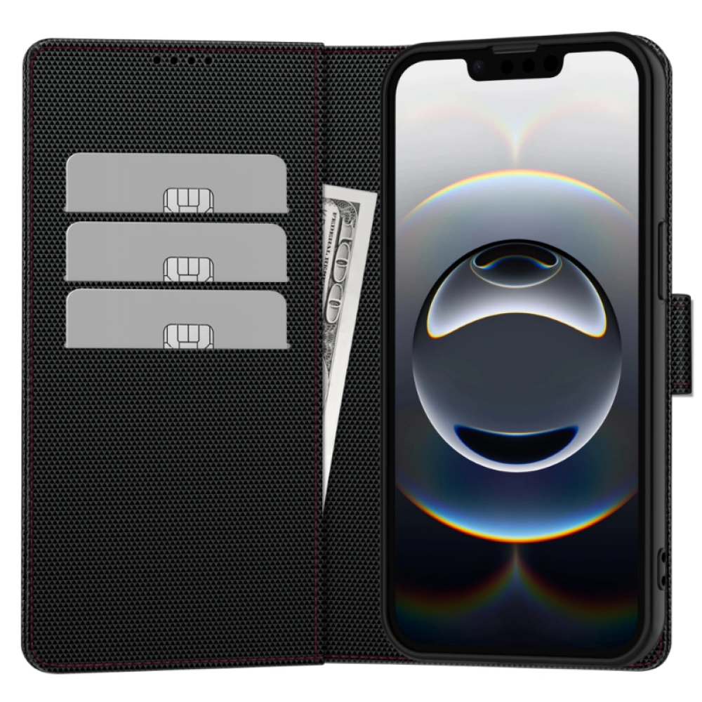 Θήκη iPhone 16e Tech-Protect Wallet RS Πορτοφόλι από Οικολογικό Δέρμα - Black / Red (5906302362622)