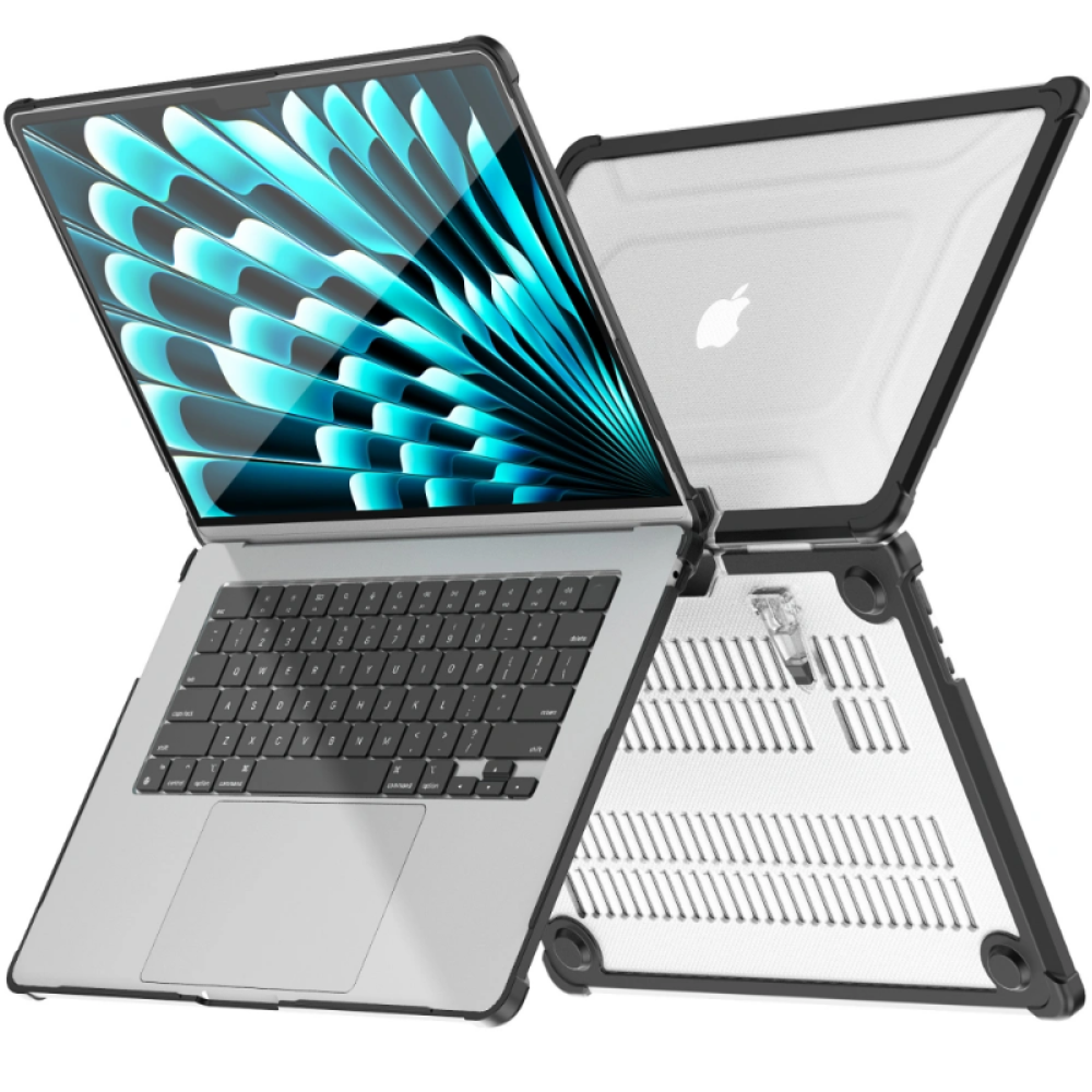 Θήκη MacBook Air 15" 2025 / 2024 /2023 Tech-Protect SmartShell Pro Ανθεκτική Σκληρή με KickStand - Black / Clear (5906302363568)