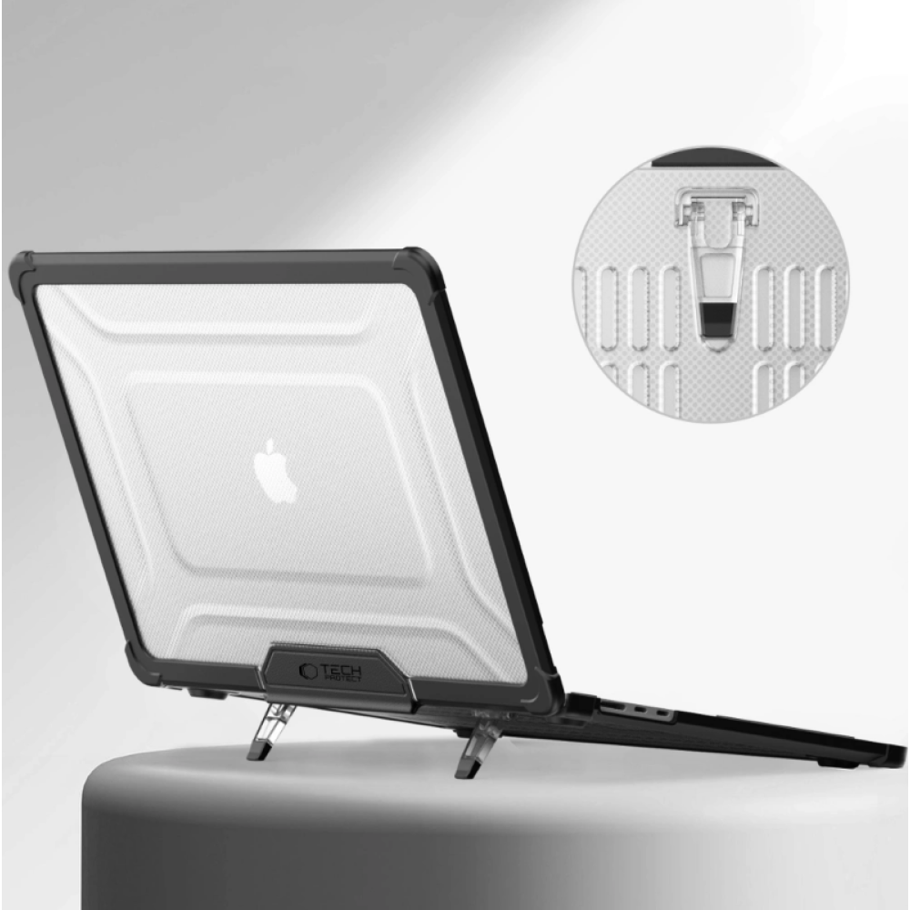 Θήκη MacBook Air 15" 2025 / 2024 /2023 Tech-Protect SmartShell Pro Ανθεκτική Σκληρή με KickStand - Black / Clear (5906302363568)