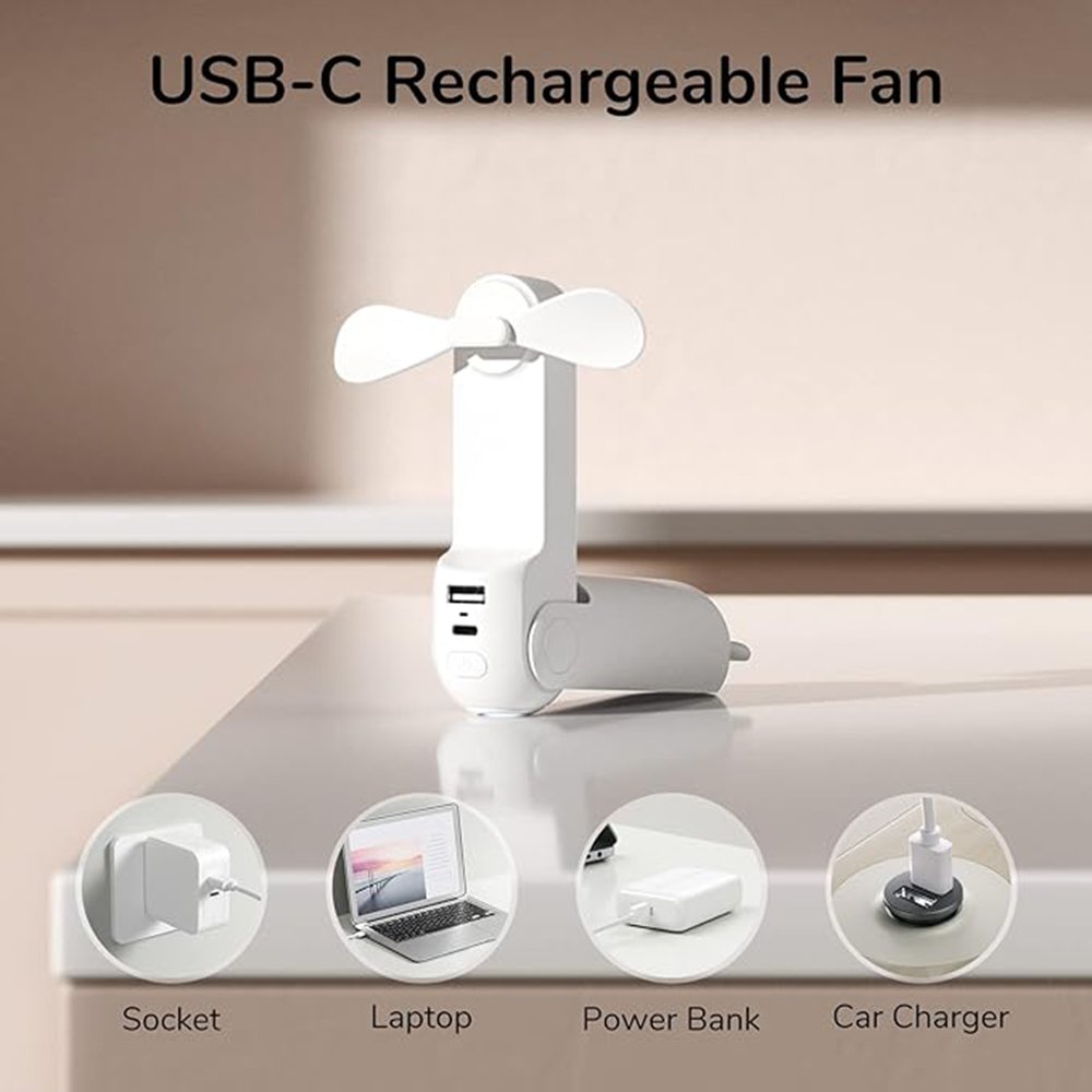 Ανεμιστηράκι JisuLife F8 Handheld Fan Life8 Φορητό Επαναφορτιζόμενο με Λουράκι Χειρός / Φακός 60 Lumens & PowerBank με 1 x Θύρα USB-A 2.000mAh - White (6975061530954)
